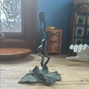 Artistic Bronze Frog Candle Holder